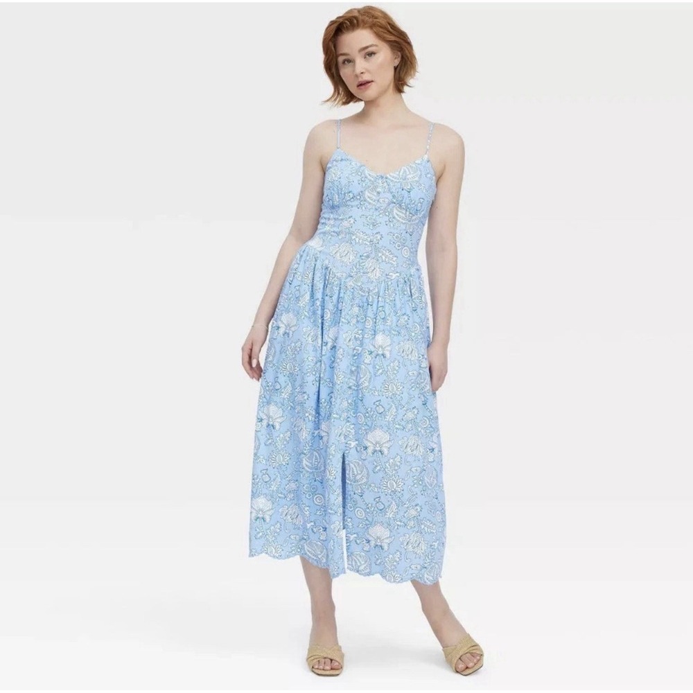 Roller Rabbit‎ x Target Floral Vines Dress M Drop Waist Midi Blue Cottage Beach